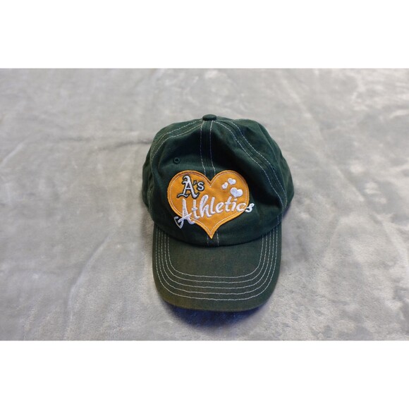 Vintage Athletics Cap Hat Strap Green Yellow Heart A's Logo 47 Brand - Picture 1 of 6